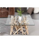 Table basse en verre piétement en bois flotté