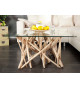 Table basse en verre piétement en bois flotté
