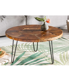 Table basse en bois de teck massif et métal