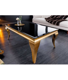 Table basse baroque verre noir et métal doré 100 cm