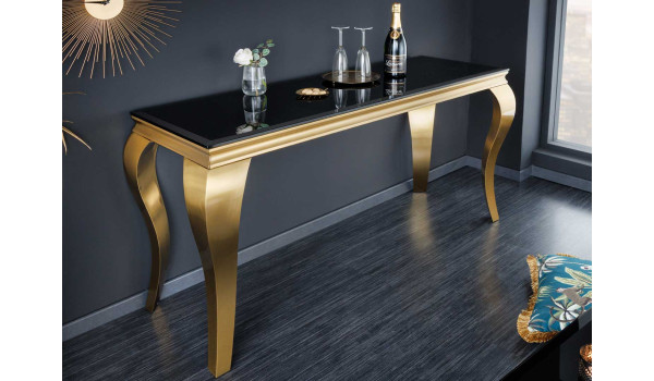 Table console baroque noire et métal doré