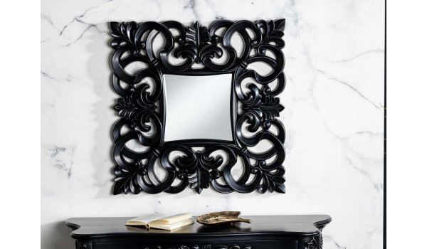 Miroir mural carré noir mat baroque antique
