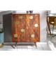 Meuble bar en bois d'acacia brun et déco doré