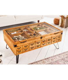 Table basse avec compartiment déco et tiroirs