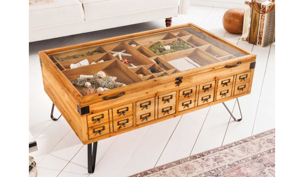 Table basse avec compartiment déco et tiroirs