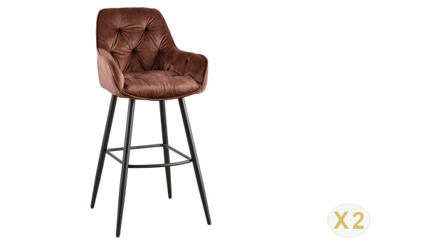 Chaise de bar en velours brun vendu par 2