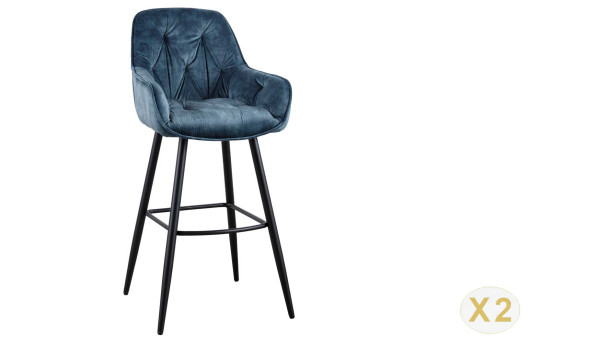 Chaise de bar en velours pétrole vendu par 2