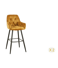 Chaise de bar en velours jaune moutarde vendu par 2