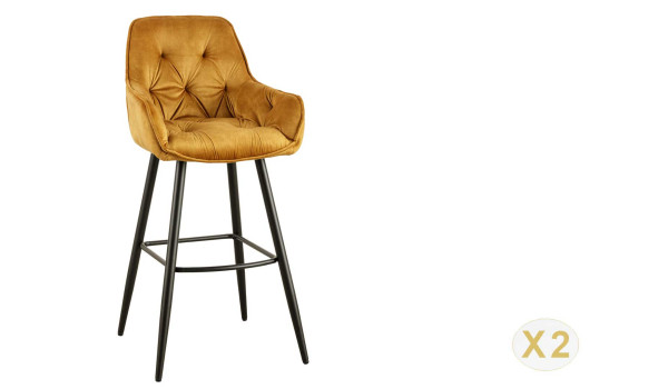 Chaise de bar en velours jaune moutarde vendu par 2