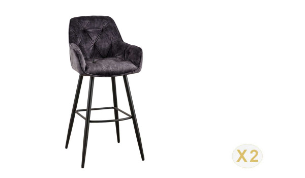 Chaise de bar en velours gris vendu par 2