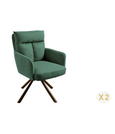 2 Chaises rétro à ressorts tissu vert