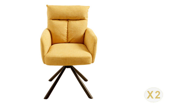 2 Chaises rétro à ressorts tissu jaune