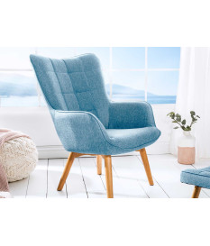 Fauteuil Scandinave design tissu bleu clair