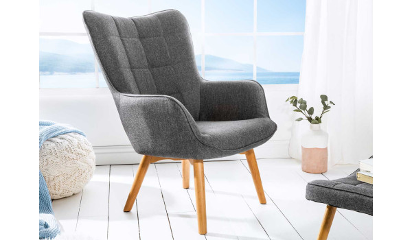 Fauteuil Scandinave design tissu gris