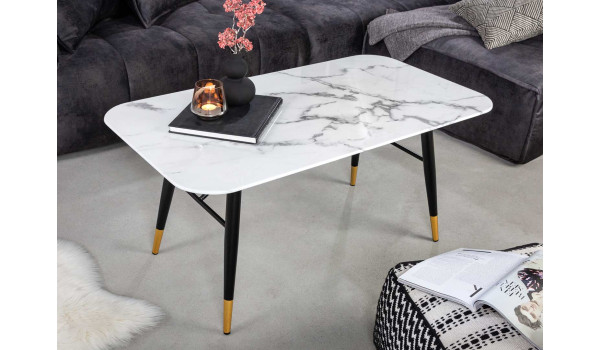 Table basse en verre marbre blanc 110 cm