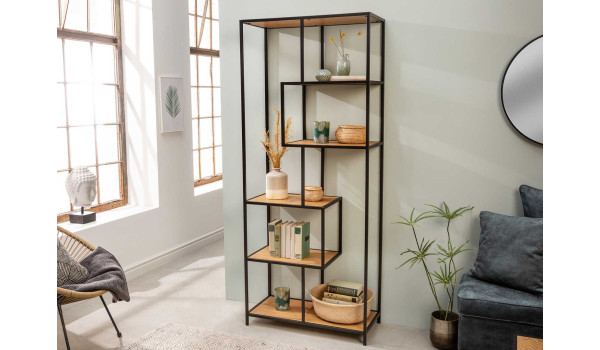 Bibliothèque étagère haute bois et métal