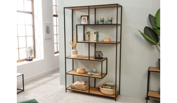 Meuble de rangement haut ouvert en bois et métal