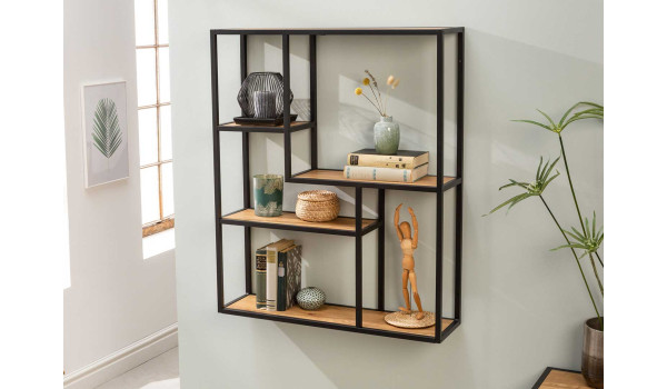 Meuble étagère murale en bois et métal