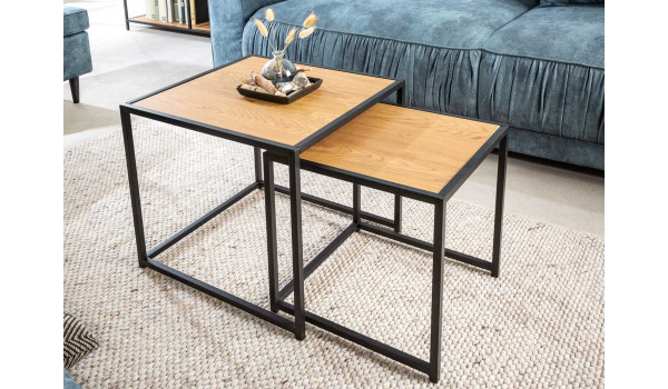 Table d'appoint carrée emboîtable bois et métal