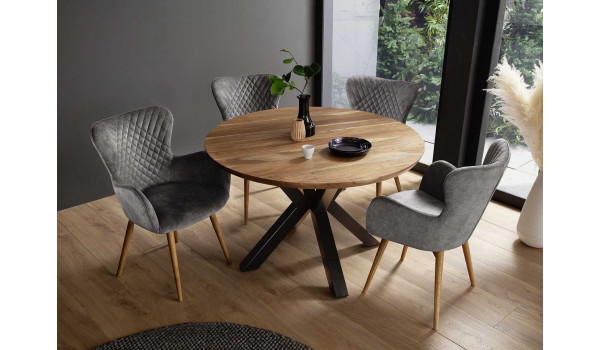 Table ronde en bois d'acacia et pied central 120 cm
