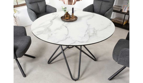 Table ronde en céramique marbre blanc