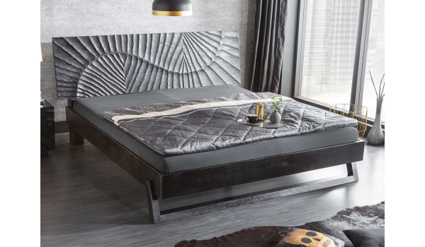 Lit 2 places adulte 180x200 en bois de manguier noir