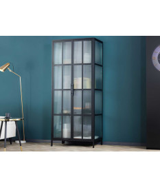 Vitrine en verre plissée et métal noir 2 portes