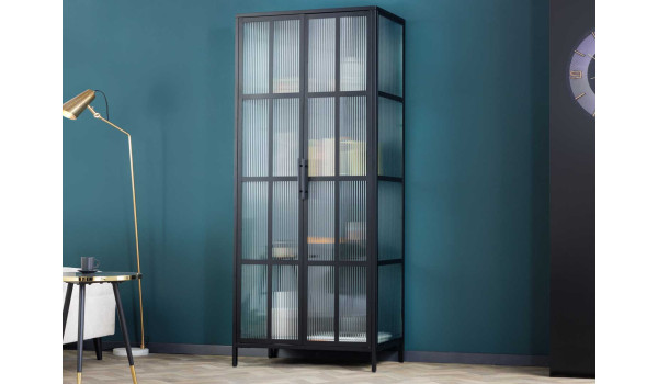 Vitrine en verre plissée et métal noir 2 portes