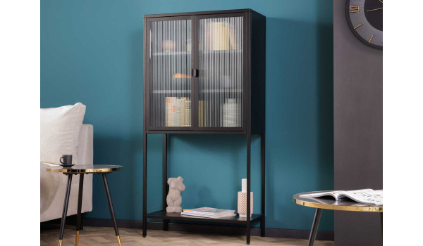 Meuble de rangement en verre plissée et métal noir 2 portes