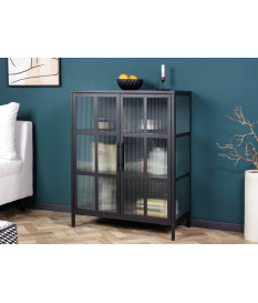 Commode à porte en verre plissée et métal noir