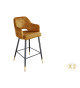 Tabouret de bar confortable en velours jaune moutarde