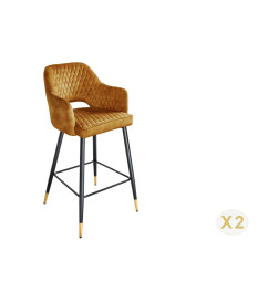 Tabouret de bar confortable en velours jaune moutarde