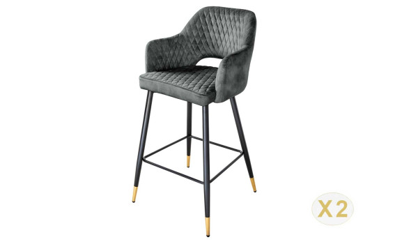 Tabouret de bar confortable en velours gris-vert