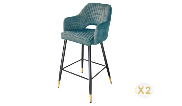 Tabouret de bar confortable en velours bleu pétrole
