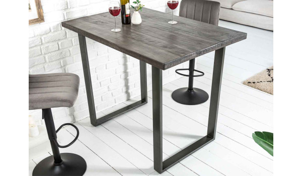 Table haute en bois massif et pied métal gris design