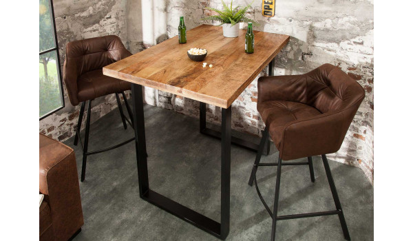 Table haute de bar en bois massif et pied métal