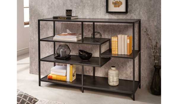 Meuble étagère bois de frêne foncé et métal