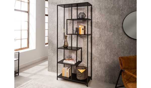 Meuble étagère haute bois frêne foncé et métal