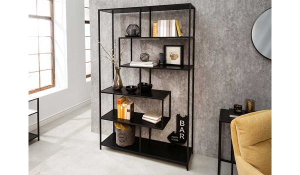 Bibliothèque étagère haute frêne foncé et métal