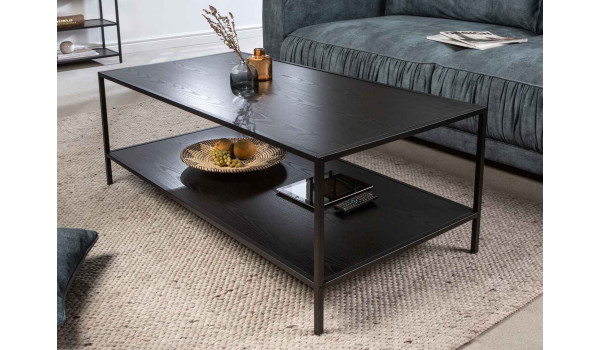 Table basse frêne foncé et métal noir mat 120 cm