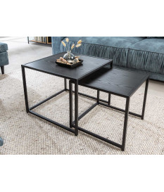 Table d'appoint carrée emboîtable frêne foncé et métal
