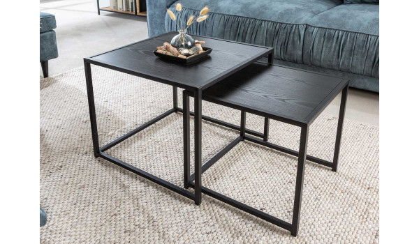 Table d'appoint carrée emboîtable frêne foncé et métal