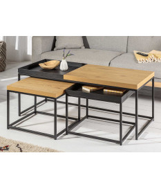 Table basse, une + deux emboîtables chêne et noir