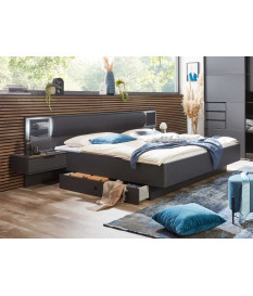 Lit adulte 160x200 avec tête de lit et éclairage LED