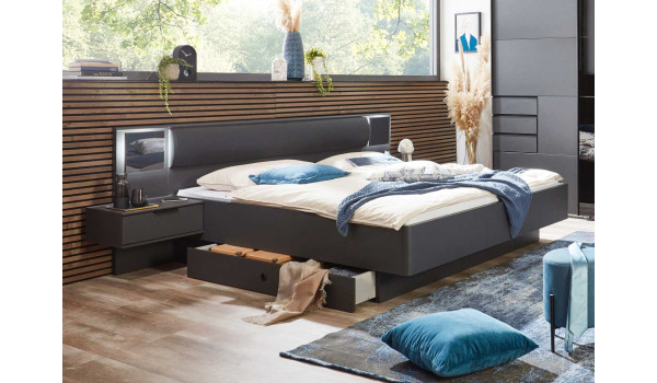 Lit adulte 160x200 avec tête de lit et éclairage LED