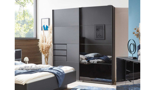 Armoire à portes coulissante gris graphite et verre noir
