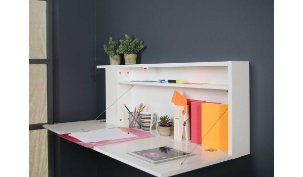 Meuble bureau secrétaire mural blanc