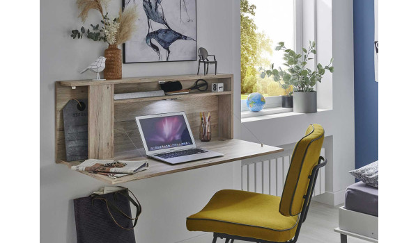 Bureau secrétaire mural chêne clair