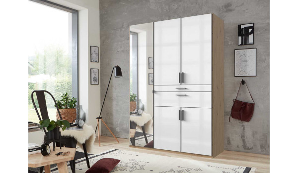 Armoire penderie miroir, rangement et tiroirs