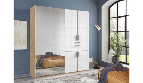 Armoire penderie miroir, rangement et tiroirs